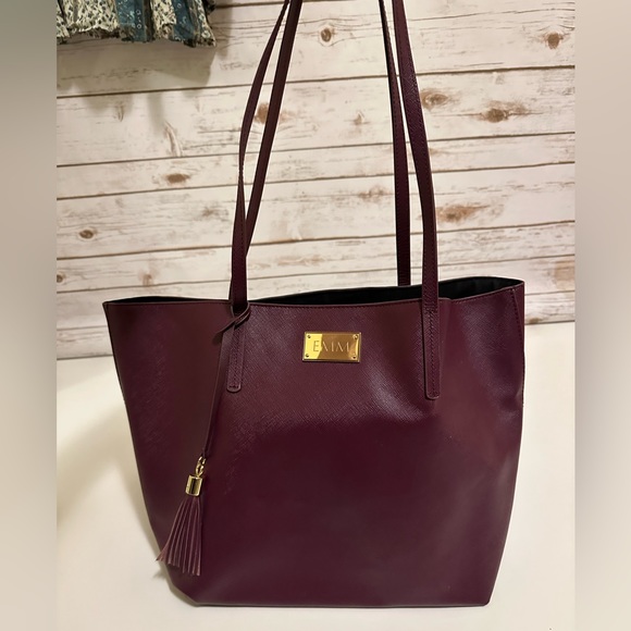Burgundy genuine leather tote purse from Things Remembered with matching wallet - Picture 1 of 10